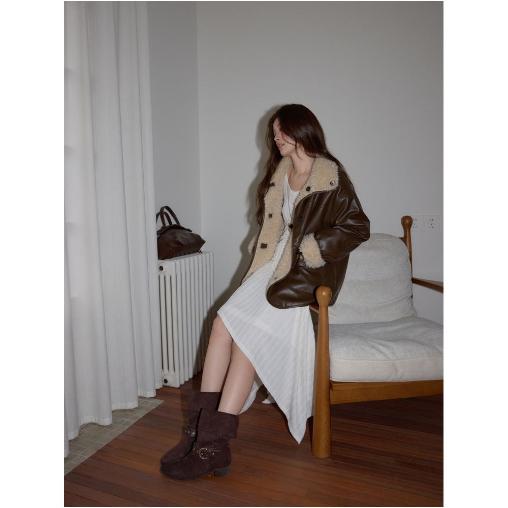 Noisy home design sense white irregular dress women s 2025 autumn and winter temperament casual long sleeved A line long skirt image 3