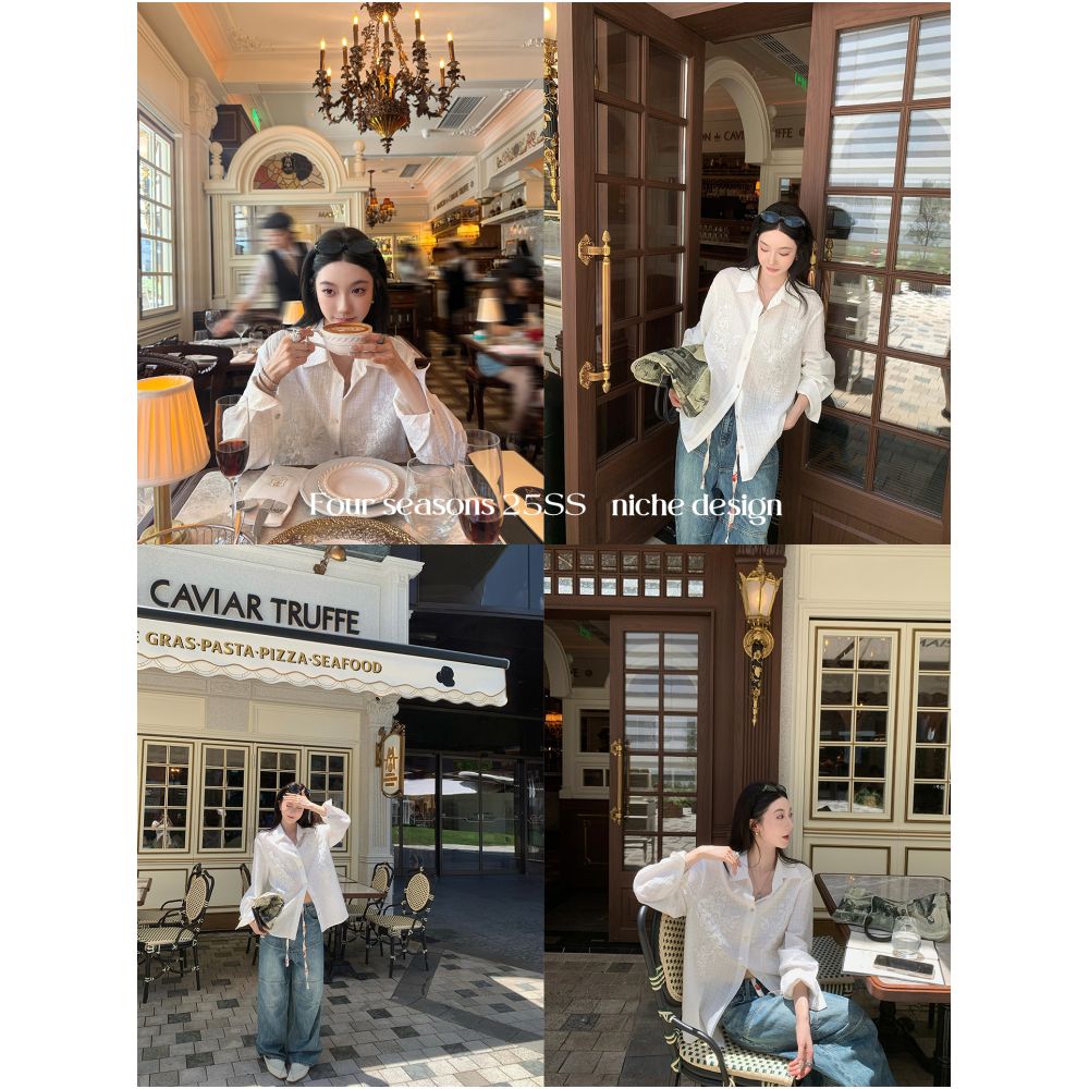 Ouyang 3D Embroidered White Shirt for Women s Summer New Design Sense niche shirt loose retro top image 4