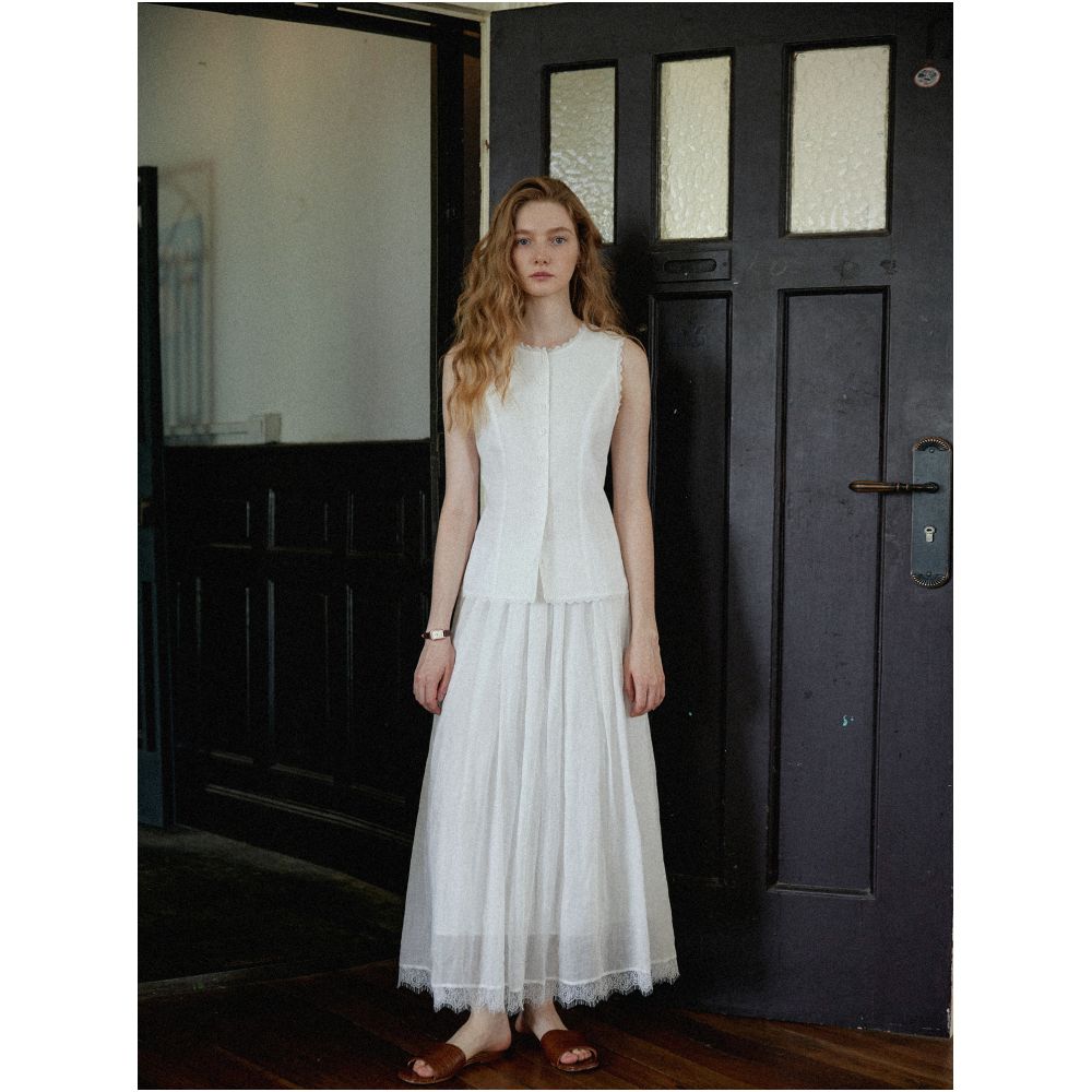 Nice people2025SS 100 Ramie Lace Decorative Waist Vest Top image 2