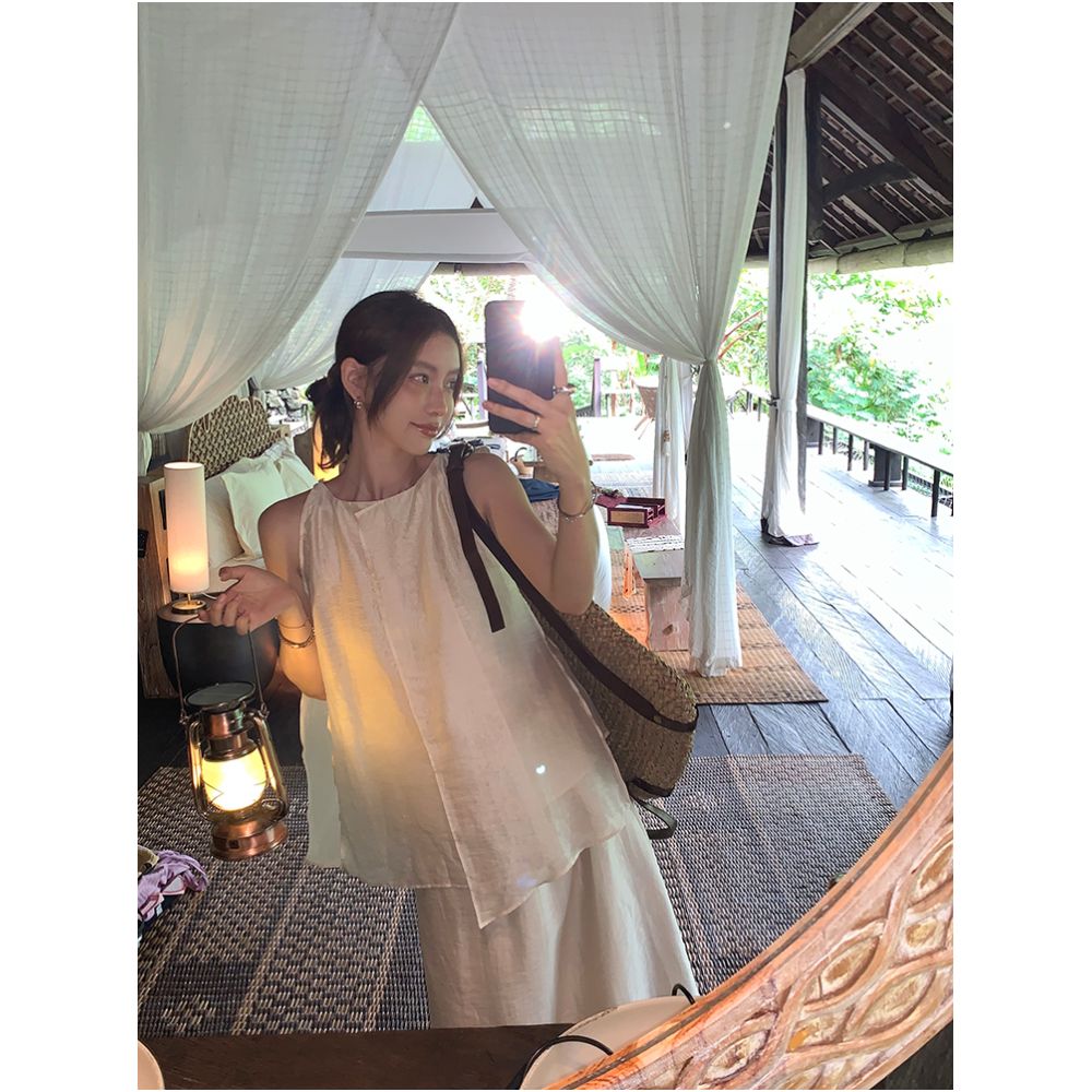 13C Falling into Ubud Wonderland Tencel Hemp Clear and Elegant Irregular Top Half Skirt Fairy Set image 1