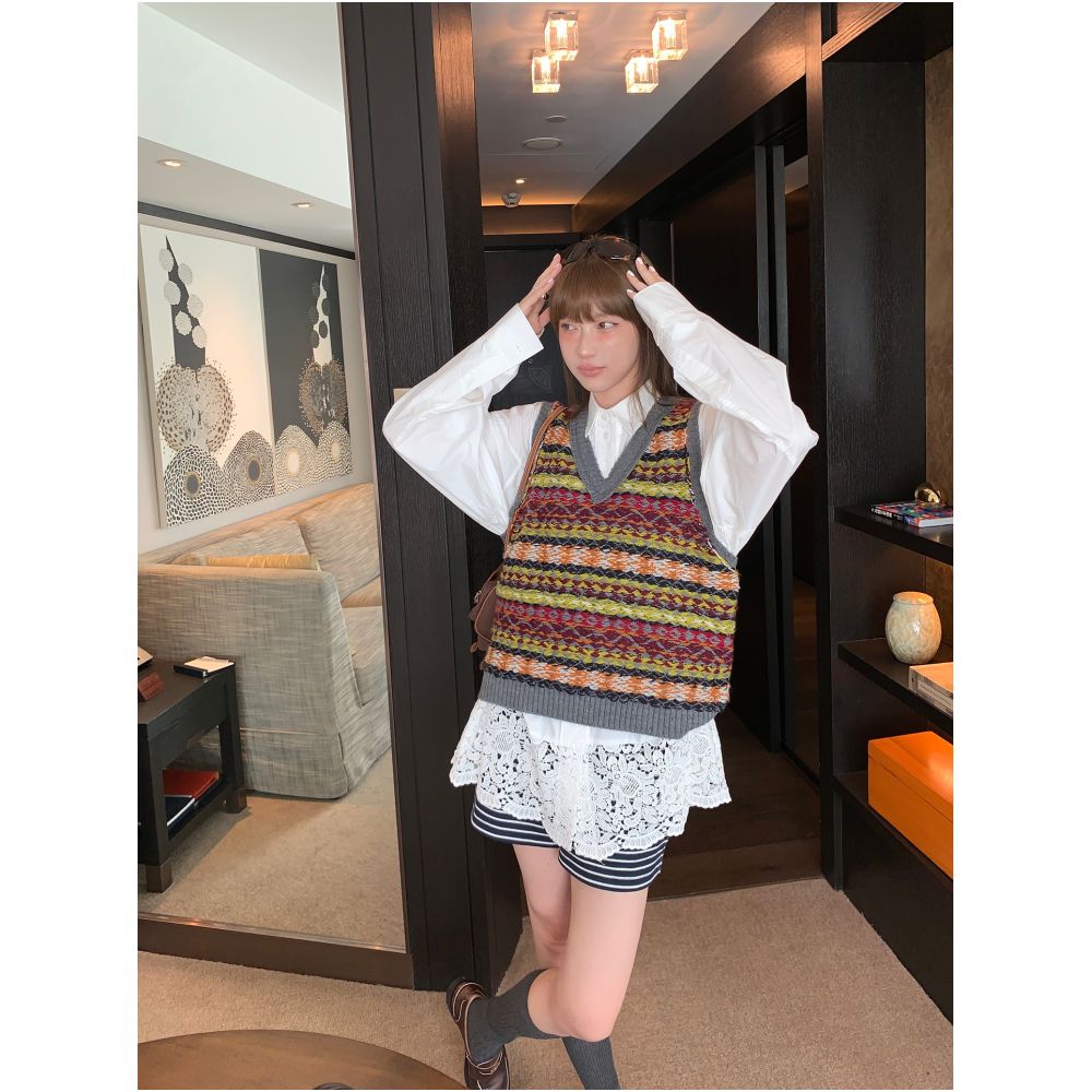 13C Saint Martin Versatile Simple Hem Lace Splicing Large silhouette Deconstructed Collar Top Shirt Skirt Female image 3