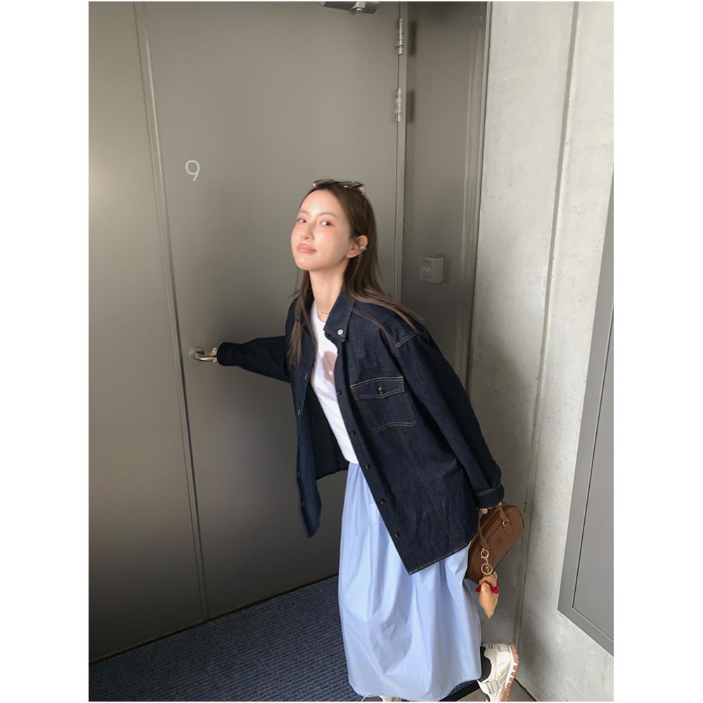 13C California Vibe Xinjiang Cotton Hemp Lazy Original Color Cowboy Shirt Straight Loose Pants Set image 2