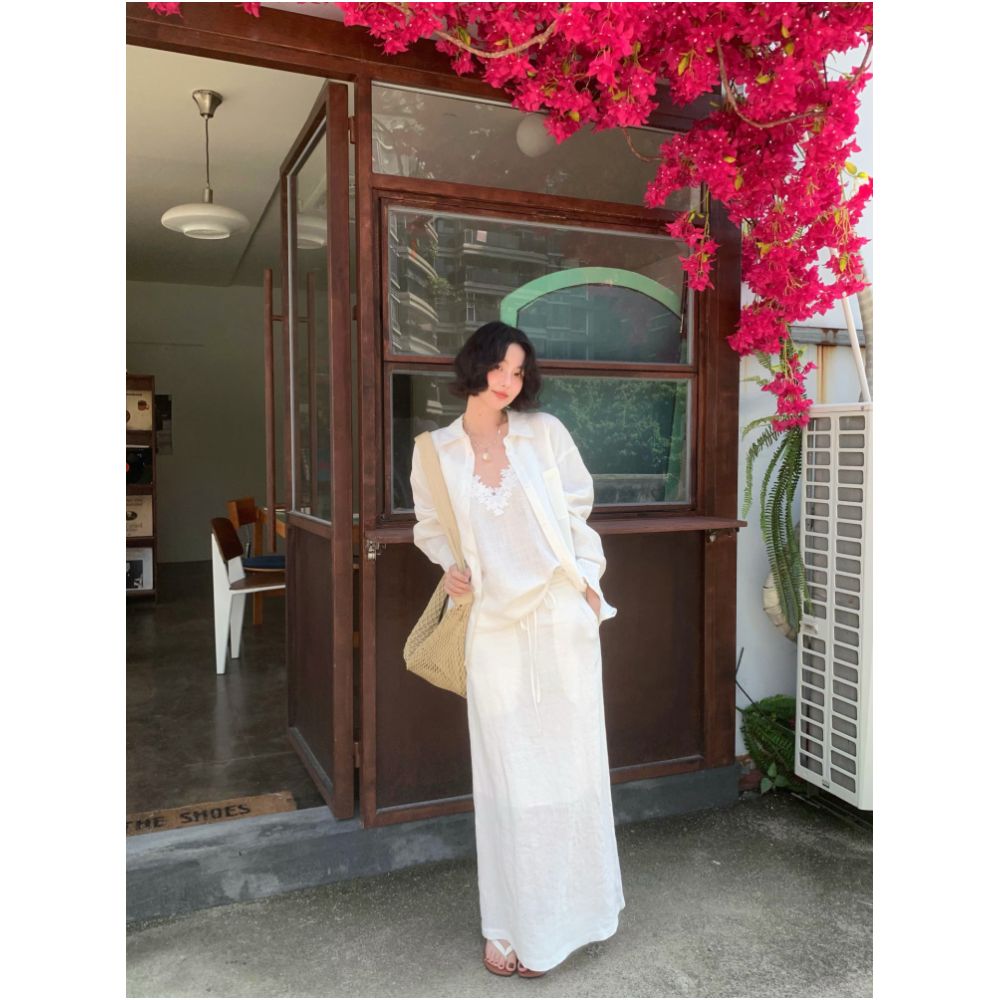 Homemade Lin Gap French Retro Summer 100 Linen Sunscreen Shirt for Wine and Lunch Premium Thin Top for Women image 0