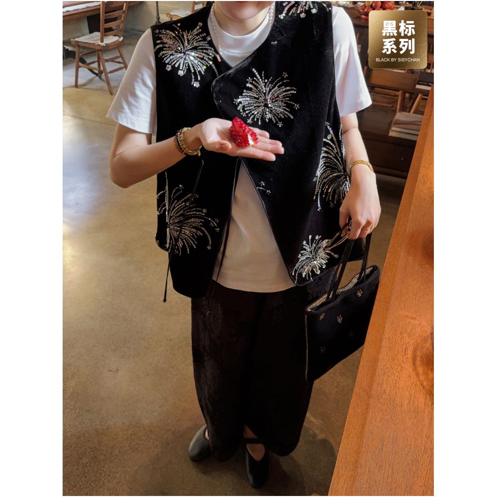 Libelin Sisy Store Owner s Own Black Label National Style Limited Edition Velvet Vest Women s Autumn Winter Sleeveless New Chinese Coat image 0