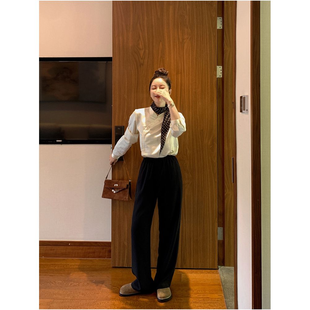 Libelin Sisy Black Standard Chinese Style New Chinese Style Small Shirt 2024 Autumn New Silk Cotton Temperament Top Looks Thin for Women image 3