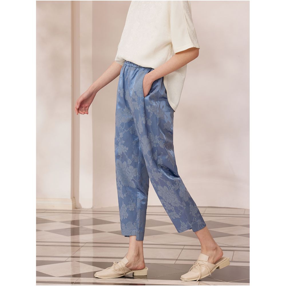 Ruyi Lian Yun He Cui Jacquard Casual Pants for Women New Chinese Style Chinese Style Elastic Waist Retro Cone Nine Point Pants image 2