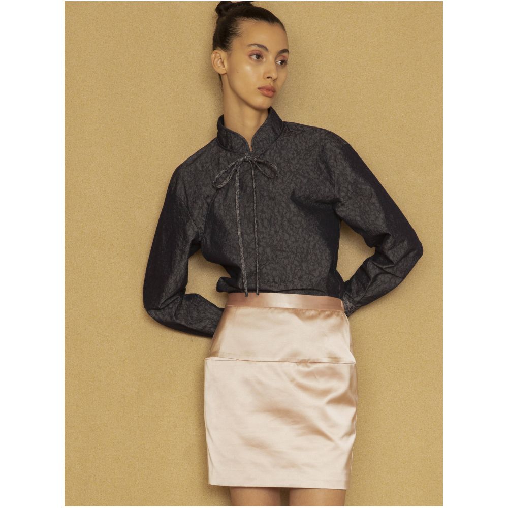 PaleBlueDot Fashionable New Chinese Early Spring Pink Satin Jacquard Slimming One Step Hip Wrapping Half Skirt image 0