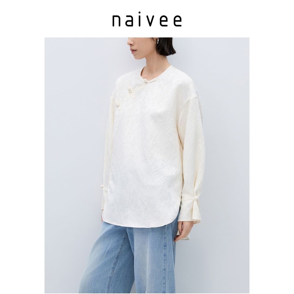 Navi New Chinese style women s clothing autumn jacquard loose long sleeved shirt top women s early autumn fashion outfit image 4
