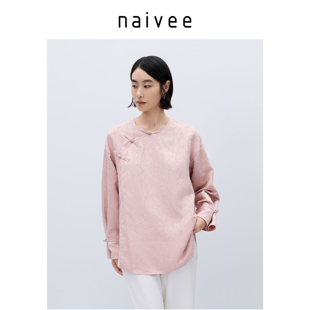 Navi New Chinese style women s clothing autumn jacquard loose long sleeved shirt top women s early autumn fashion outfit image 5