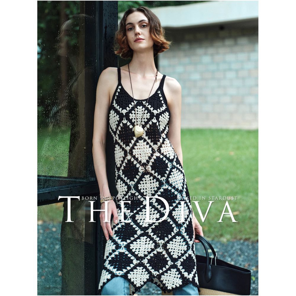 THE DIVA Wang Wenqi Same Style Retro Classic Knitted Dress Strap Top Women s 25 Commuter Hollow Skirt image 1