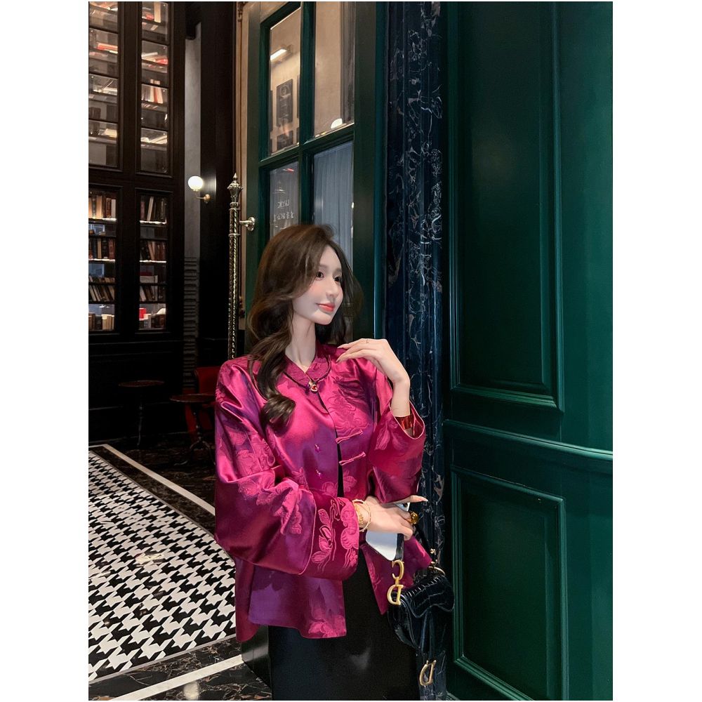 New Chinese style vinegar short jacket for women in spring and autumn 2025 new temperament jacquard button top image 3