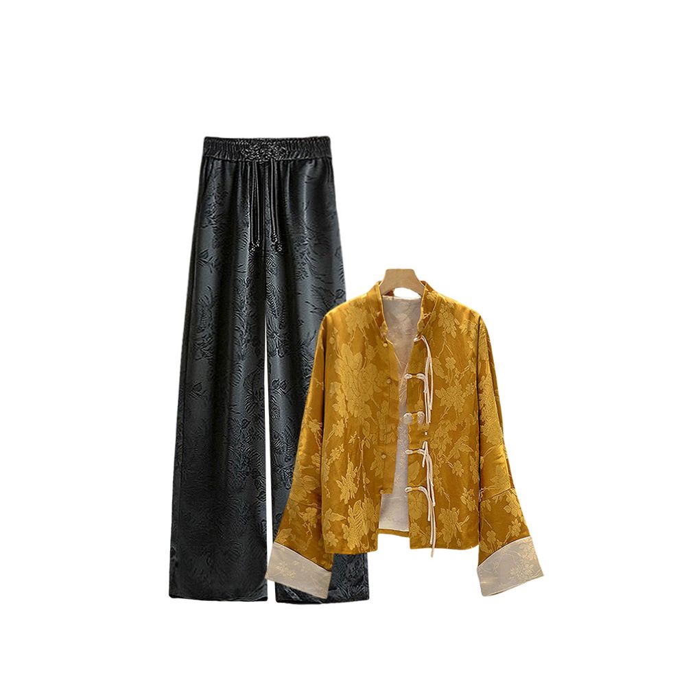 Spot two piece women s loose 25 spring and autumn new jacket new Chinese style hanging wide leg pants image 4