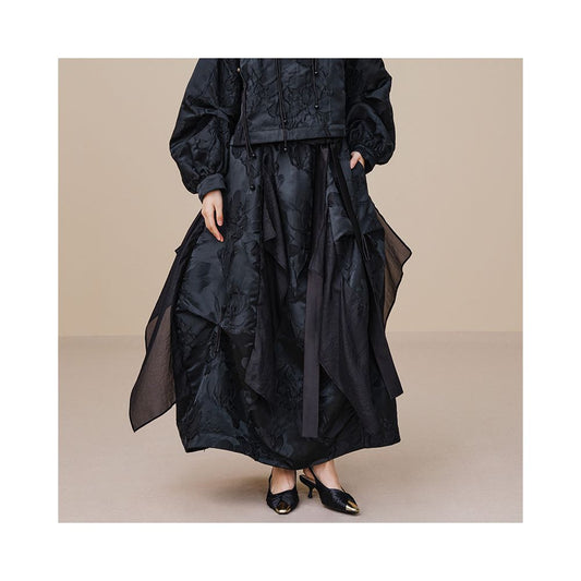 ASAYA5517 – Midnight Bloom Jacquard Skirt 🖤🌑