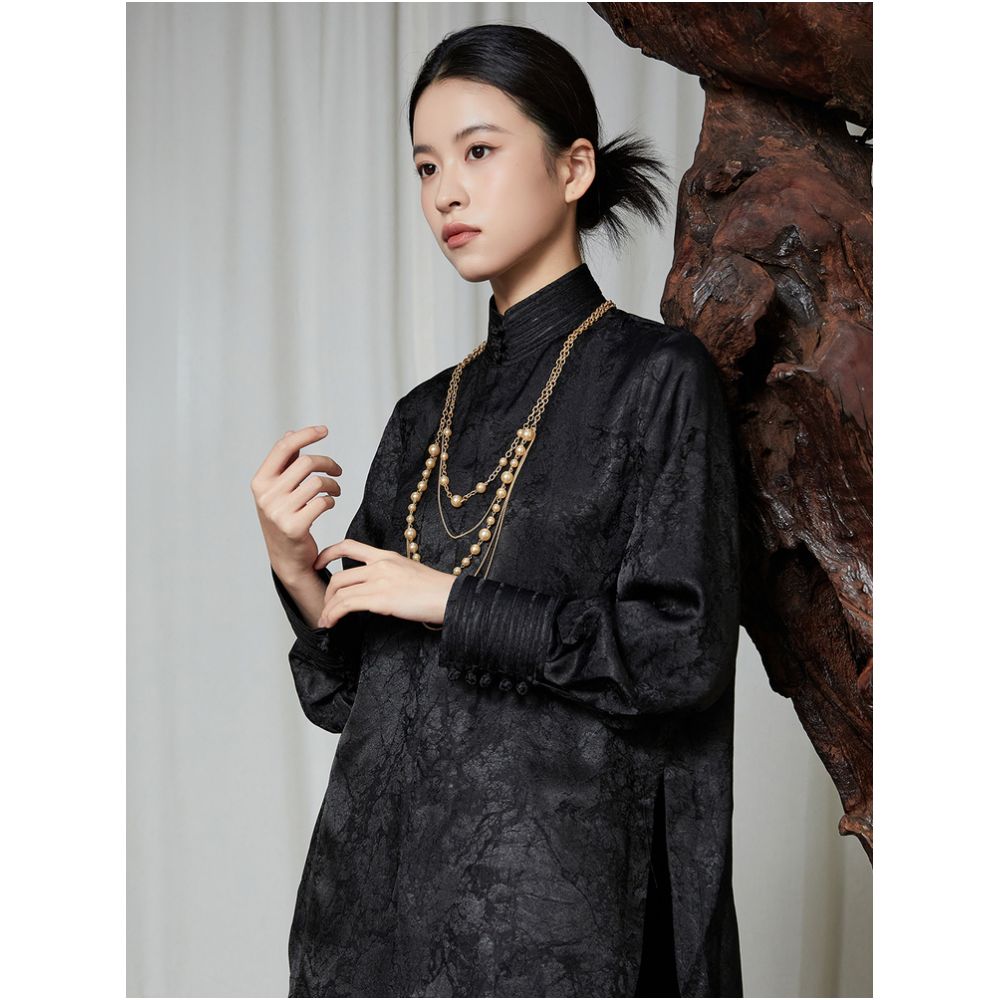 Always ready to wear Jacquard craftsmanship New Chinese style shirt stand collar grape button shirt daily Chinese style top image 3