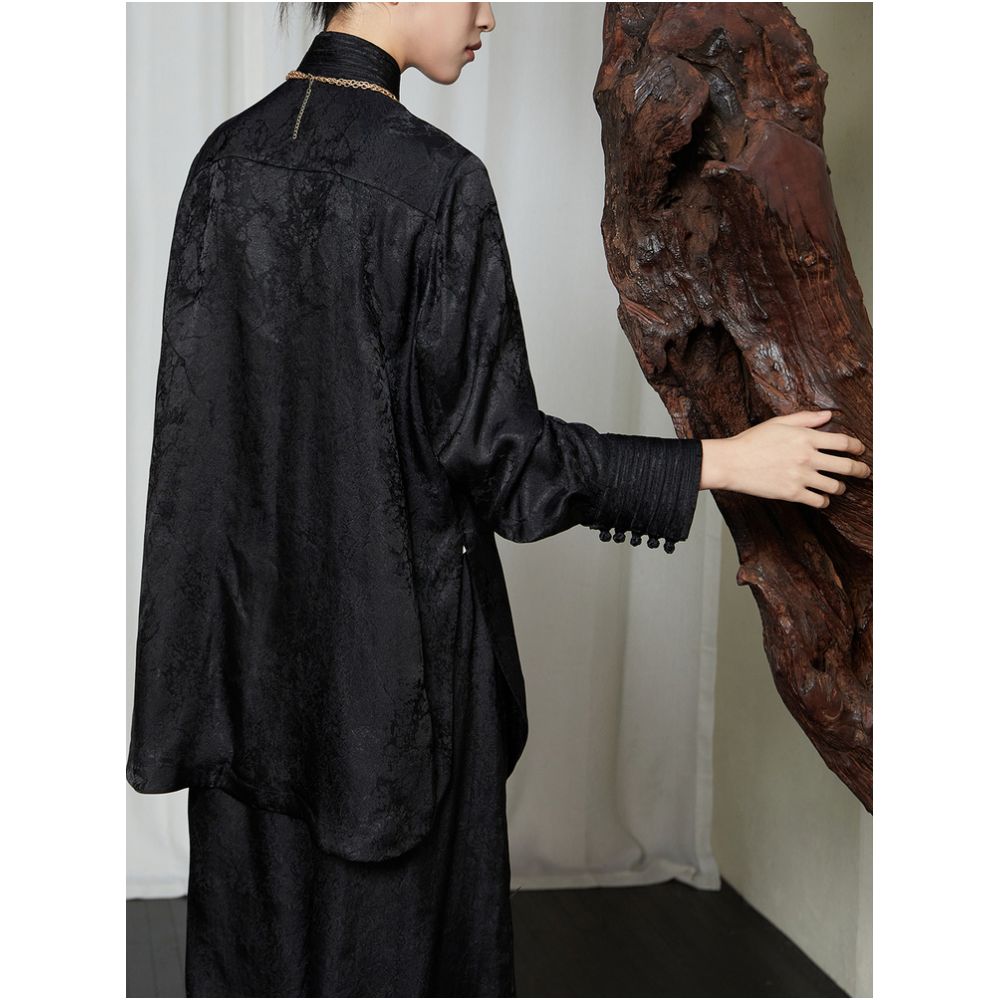 Always ready to wear Jacquard craftsmanship New Chinese style shirt stand collar grape button shirt daily Chinese style top image 4