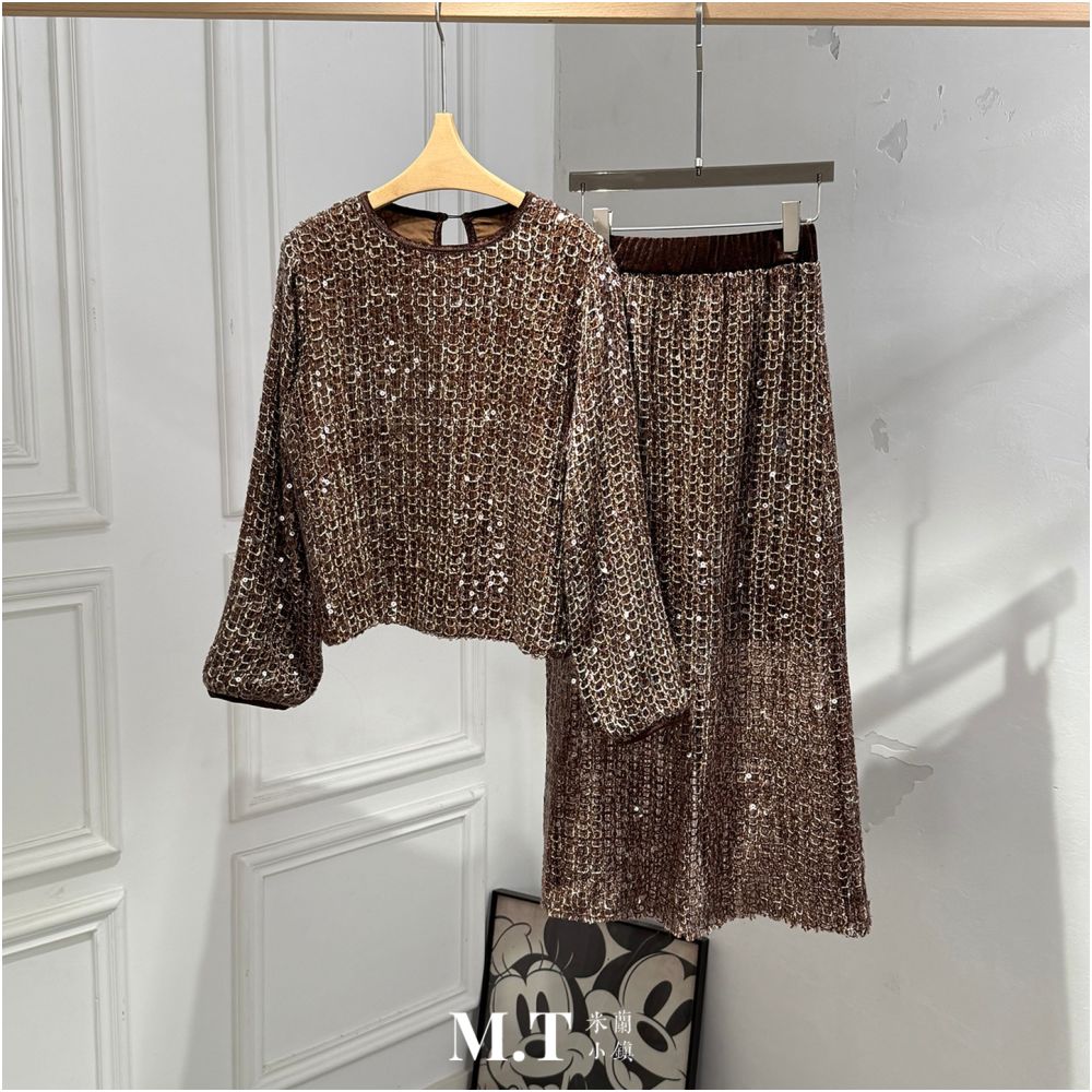 ASAYA5519 – Golden Mocha Sequin Set ✨🤎