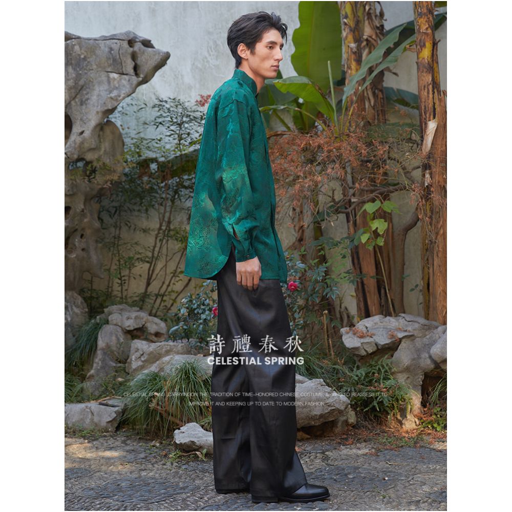 Shili Chunqiu Original New Chinese Men s Clothing Chinese Top Ceramic Glazed Jacquard Long Sleeve Shirt Chinese Style Shirt Men s Clothing image 1