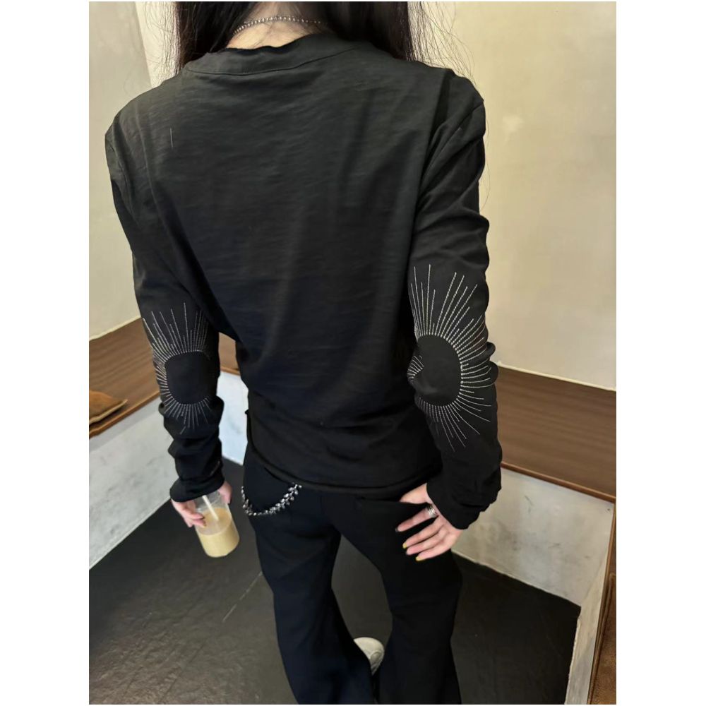 Slim Vogue Indian Combed Bamboo Cotton Henley Collar Sun Embroidered Thin Trimmed Curved Knife Long Sleeve T shirt image 2