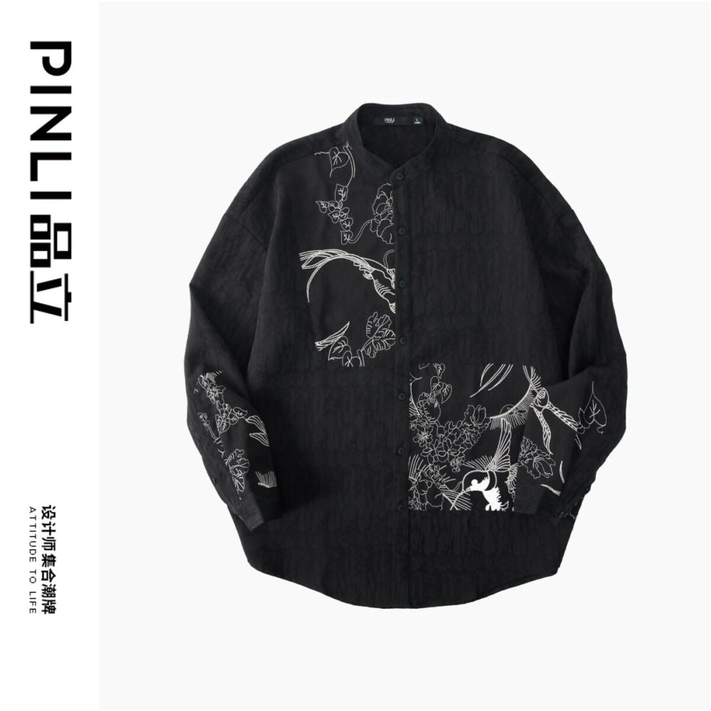 ASAYAHomme1520 – Midnight Crane Ink-Wash Shirt 🖋️🖤