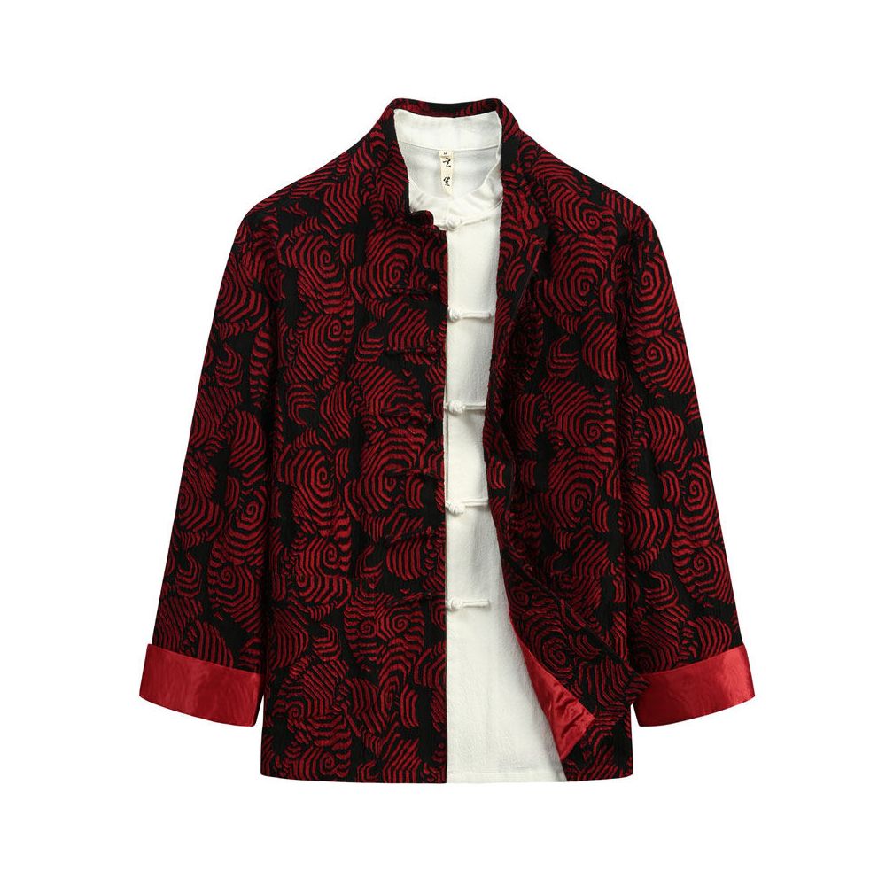 Autumn New Tang Style Men s Chinese Style China Chic Chinese Style Modified Long Sleeve Red Jacquard Coat Original Chinese Style Top Men image 0