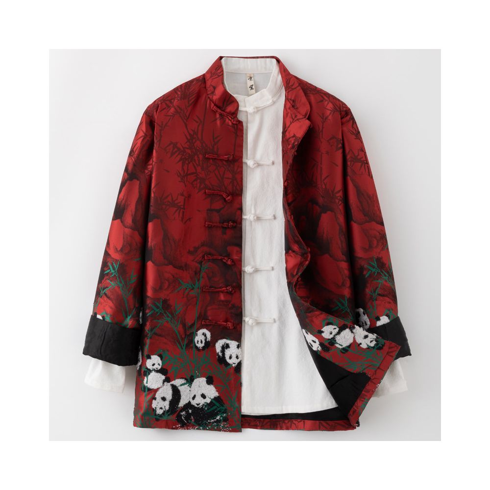 Spring Chinese style Tang suit jacket for men Chinese style improved long sleeved jacket original buckle panda jacquard jacket for men image 0