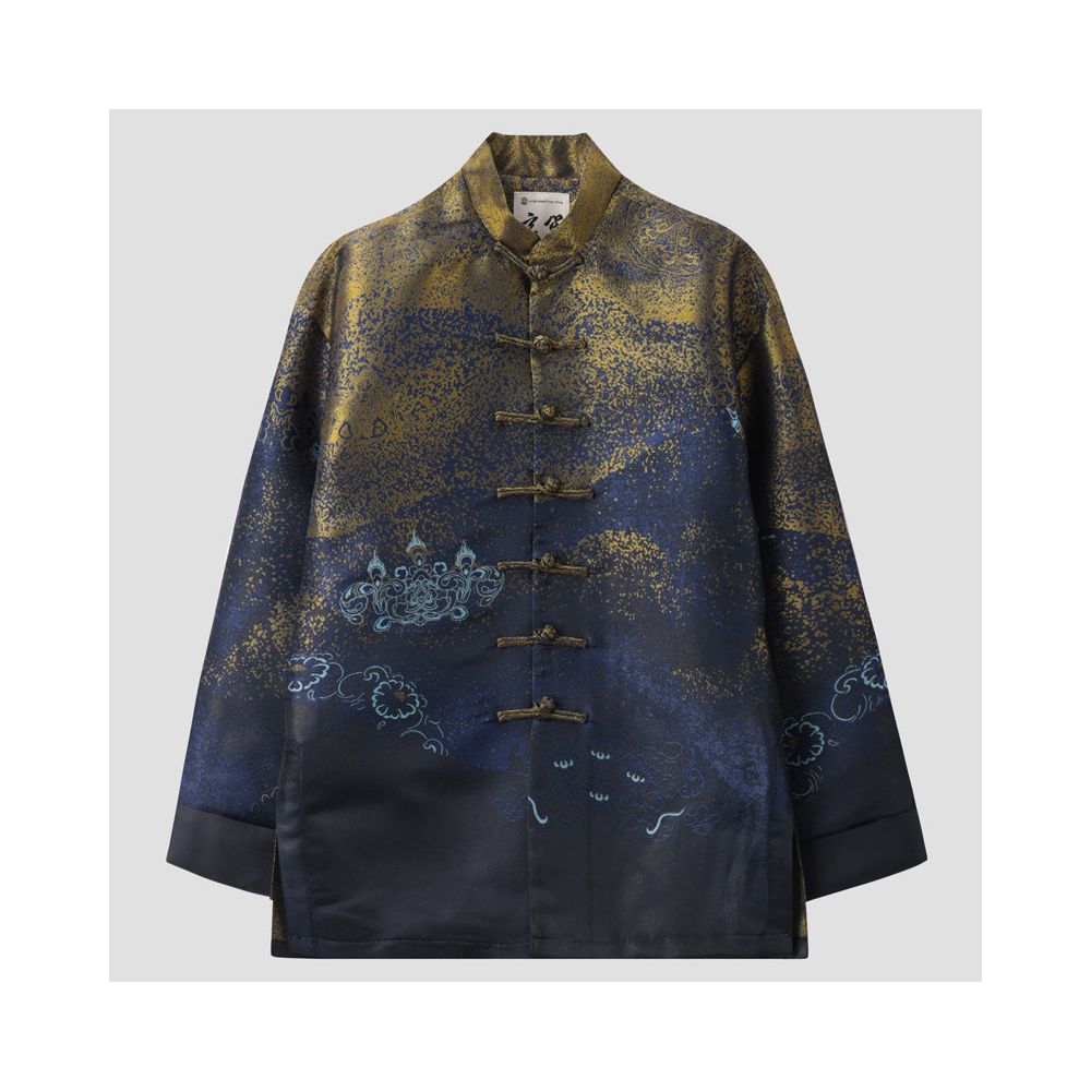 ASAYAHomme1527 – Midnight Azure Ink Art Tang Suit 🌌🖌️