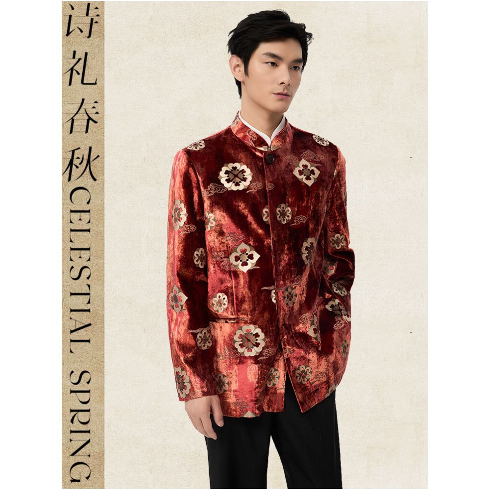 Shili Chunqiu Original Design Improvement New Chinese style Men s Clothing Tang Dynasty Tuanhua Silk Velvet Hot Pot Gold National Style Coat for Men image 0
