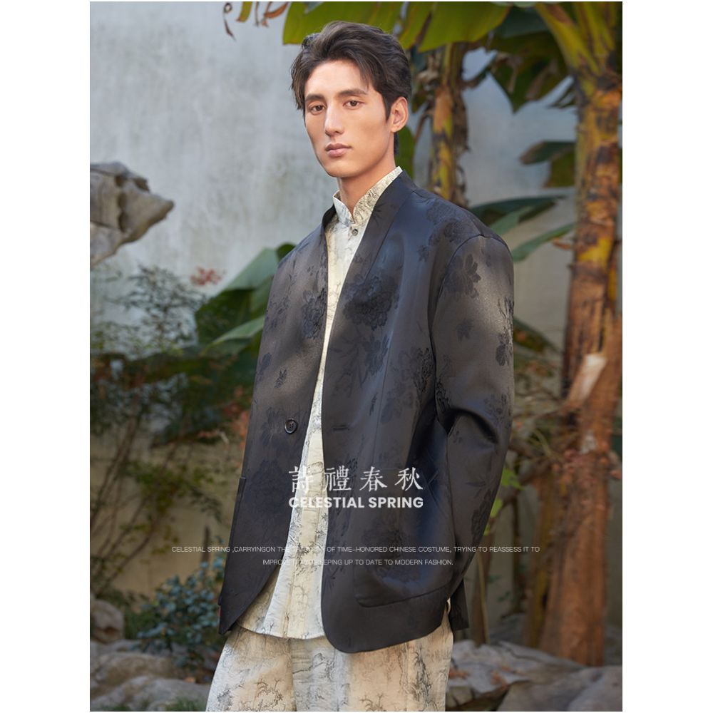 Shili Chunqiu Original Design New Chinese style Men s Clothing Improvement Double breasted Ancient style Cross collar Top Jacquard Chinese style Coat image 1