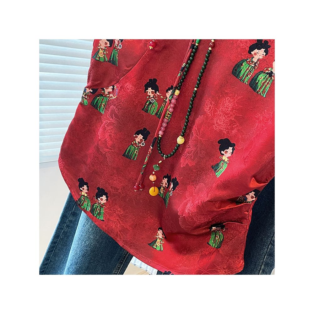 New Chinese style versatile retro stand up collar button up top for women in summer 2025 red commuting style slimming sleeveless small shirt image 5