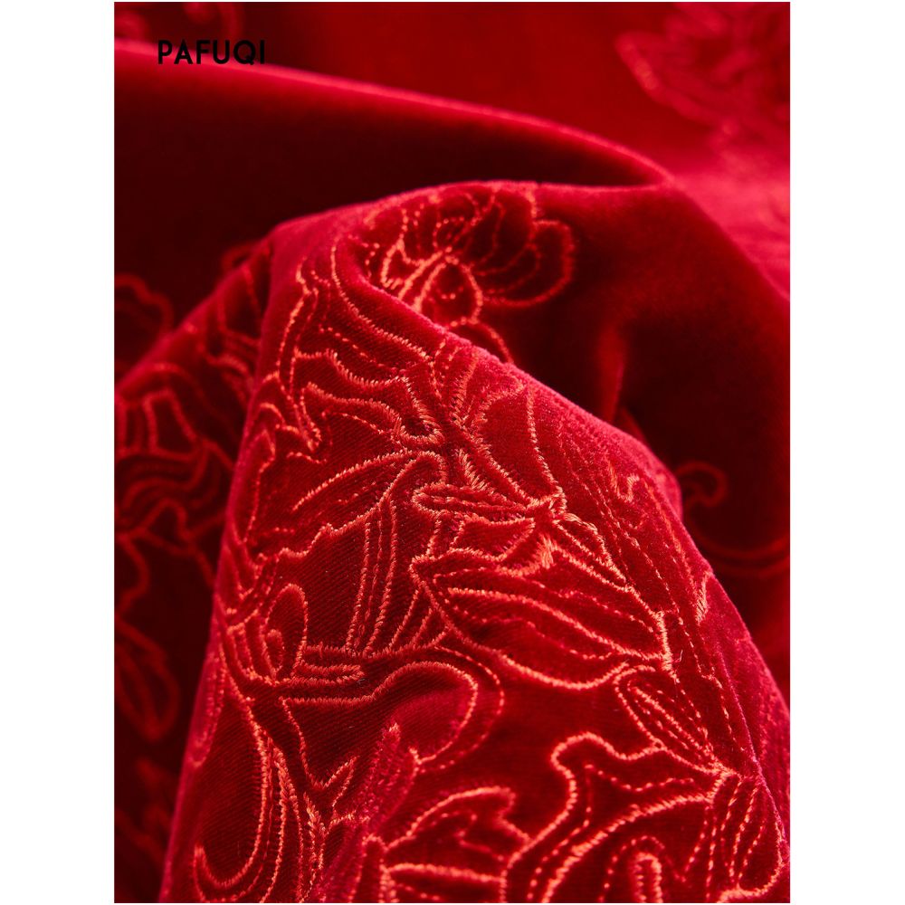 New Chinese style light Chinese style red suit women s autumn and winter retro velvet jacquard vest skirt 2025 New Year s battle robe image 4