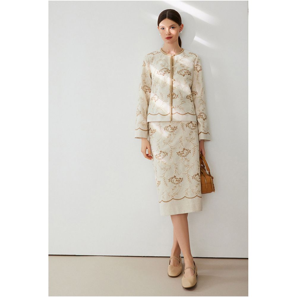 Ningxia Manyi Room Light Luxury Chinese Fairy Style Jacquard Heavy Industry Embroidery Round Neck Top Coat Half Skirt Set image 3