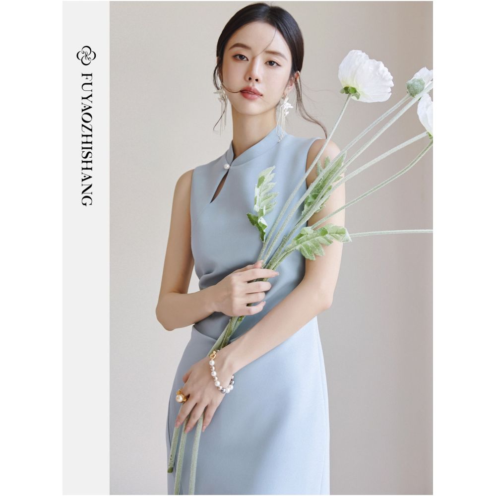 FUYAO New Chinese Cheongsam Skirt for Women 2025 New Chinese Style Sleeveless Dress with Waist cinching and slimming effect image 0