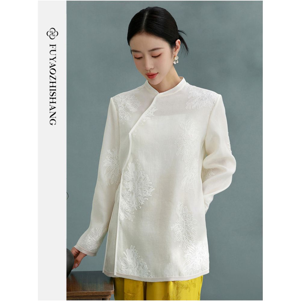 FUYAO rocking Chinese style jacquard shirt for women s autumn 2025 new retro Republic of China style standing collar long sleeved top image 0
