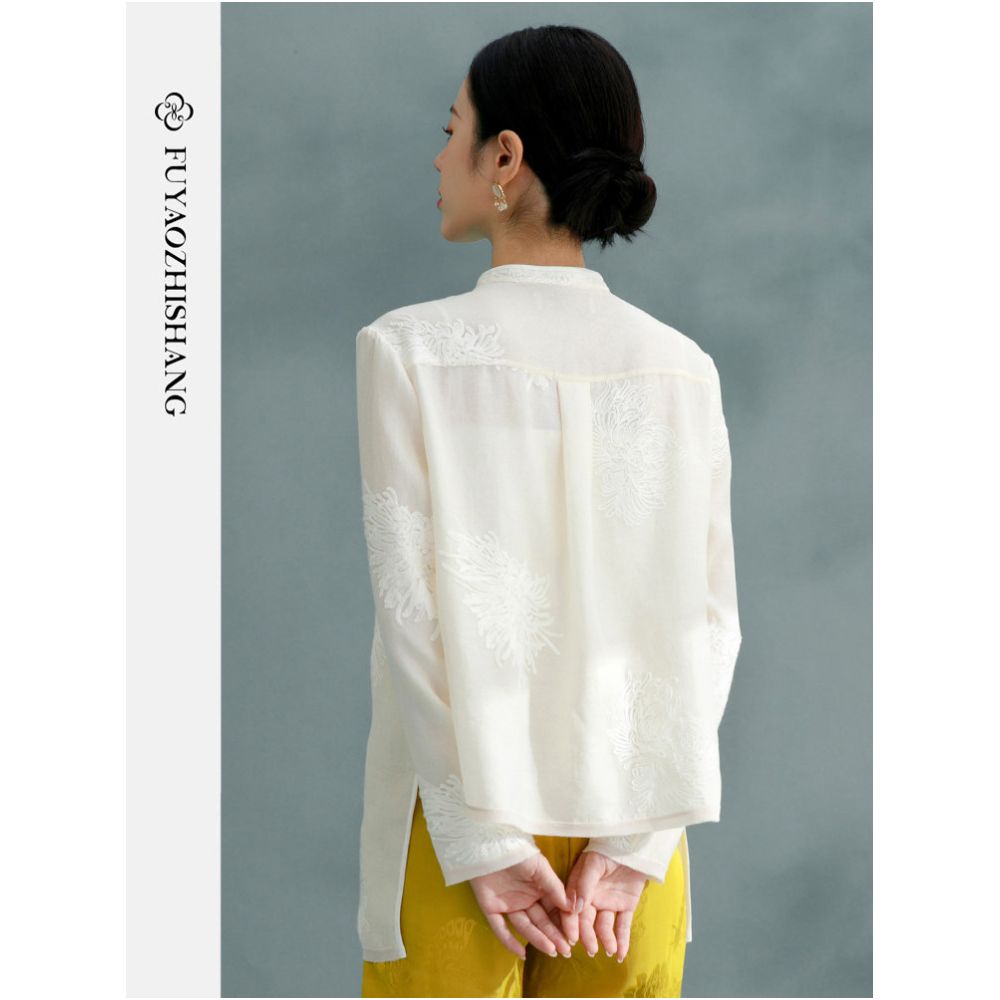 FUYAO rocking Chinese style jacquard shirt for women s autumn 2025 new retro Republic of China style standing collar long sleeved top image 4