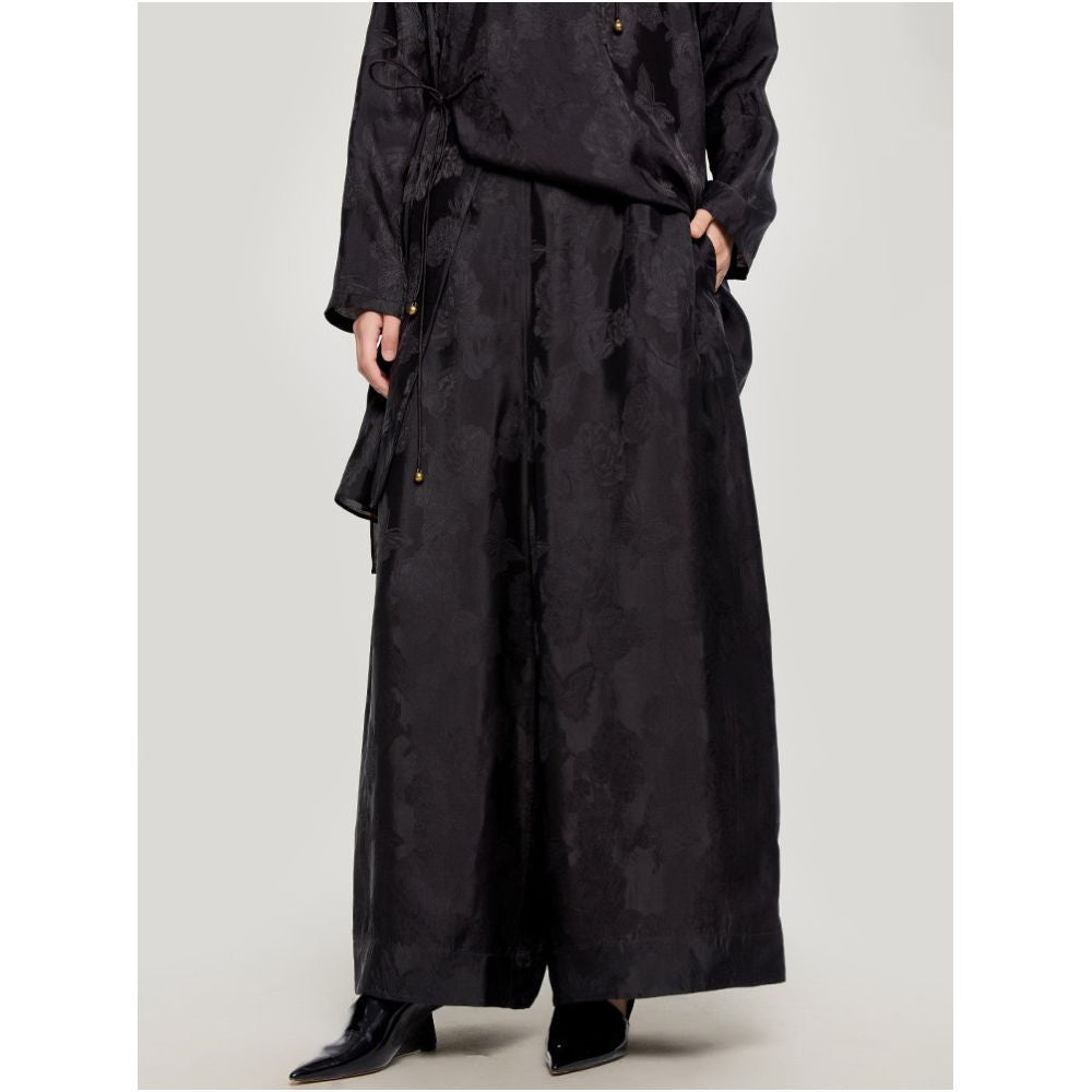 Double sided silhouette reclusive wide leg pants look slim new Chinese classical atmosphere casual black 2025 new women s style image 1