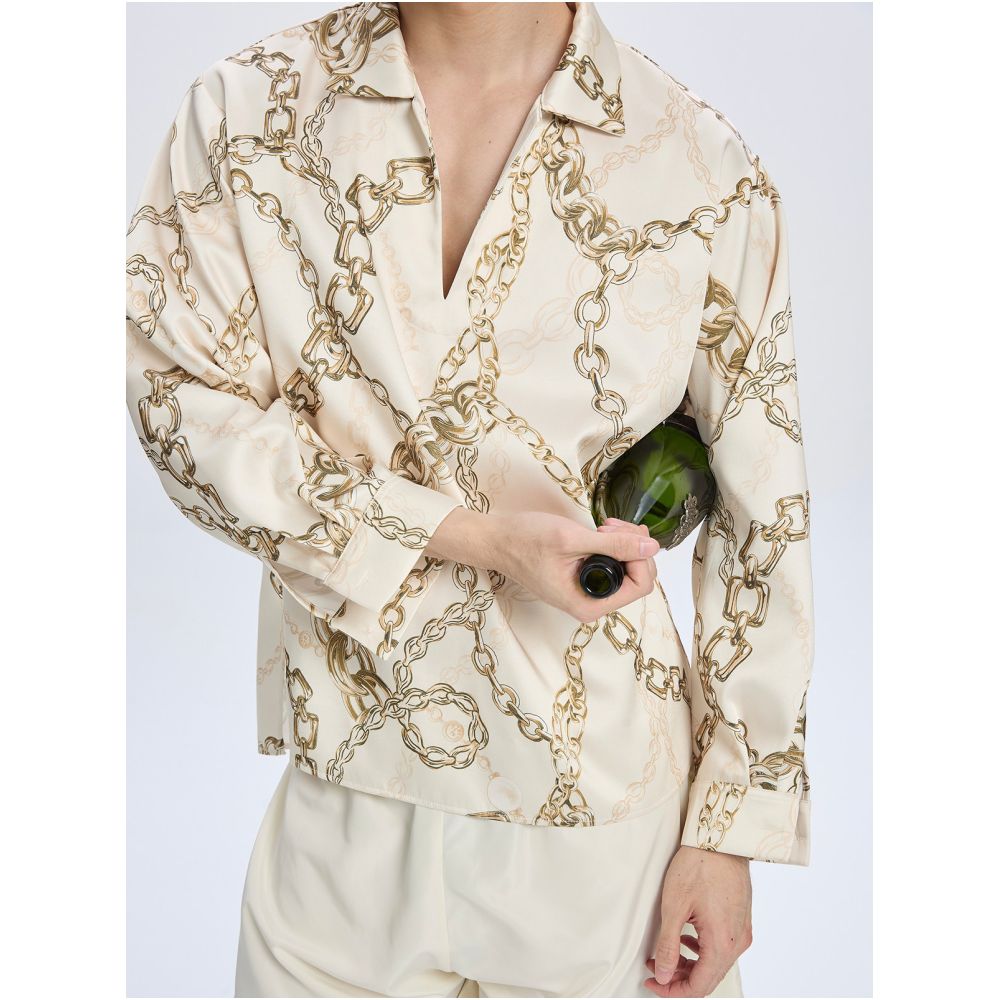 2025 Autumn Winter New Product Jewelry Printed Long Sleeve Shirt V neck Loose Shirt Extremely Versatile and High end Hoodie image 1