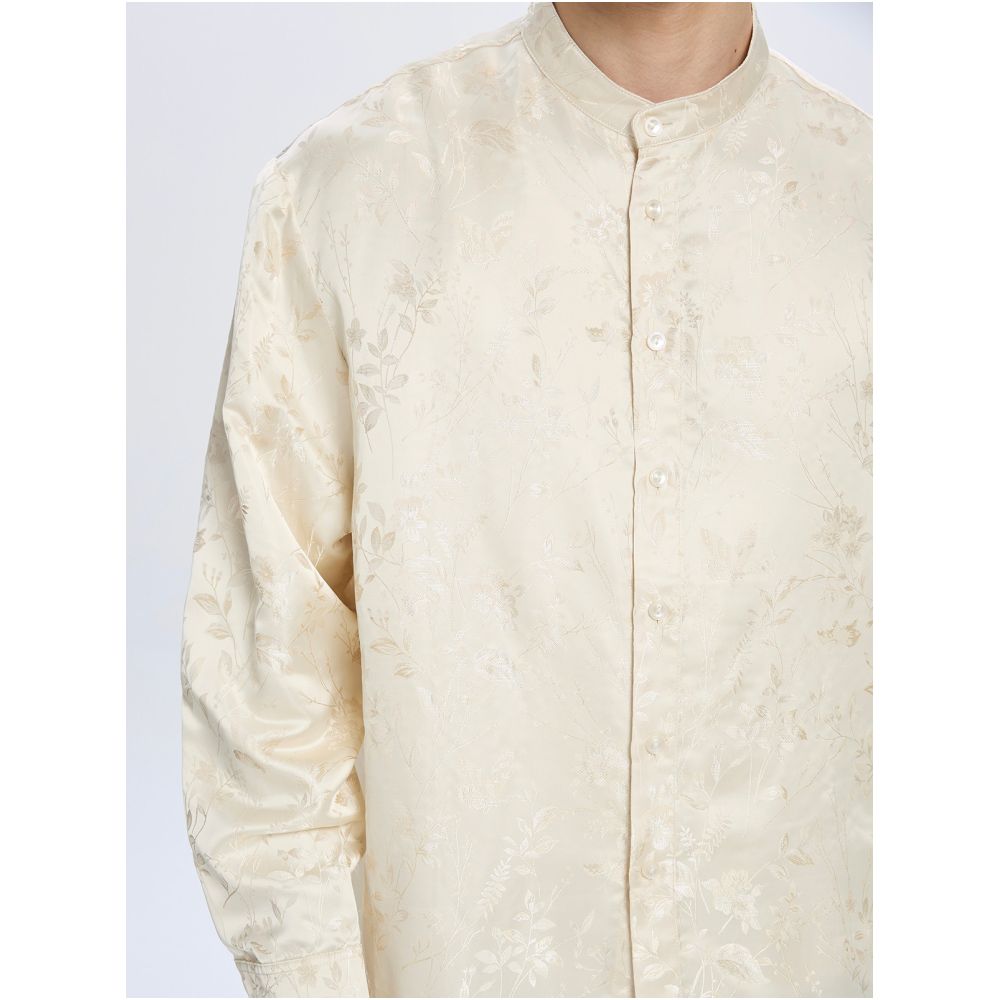 New Chinese Jacquard Long Sleeve Shirt for Autumn Winter 2025 Milk White Stand up Collar Loose Casual Chinese Style Cardigan image 3