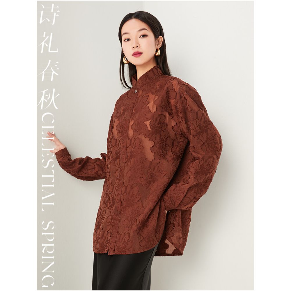 Poetry and Etiquette Spring and Autumn Original Chinese Style Men s Stand Collar Long Sleeve Shirt with Cut Pattern Artistic Chinese Style Top National Style Shirt for Men image 2
