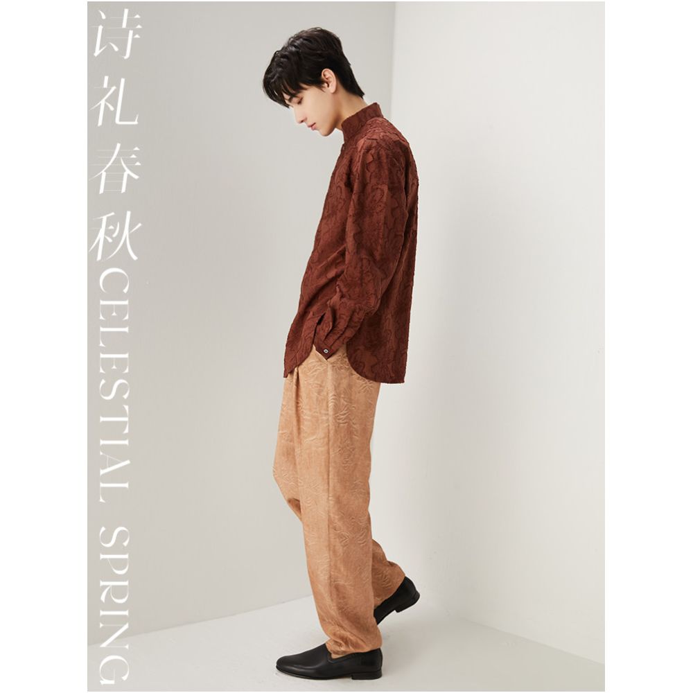 Poetry and Etiquette Spring and Autumn Original Chinese Style Men s Stand Collar Long Sleeve Shirt with Cut Pattern Artistic Chinese Style Top National Style Shirt for Men image 3