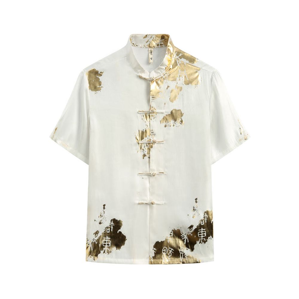 ASAYAHomme1549 – Imperial Gold Splatter Silk Shirt ✨🖤