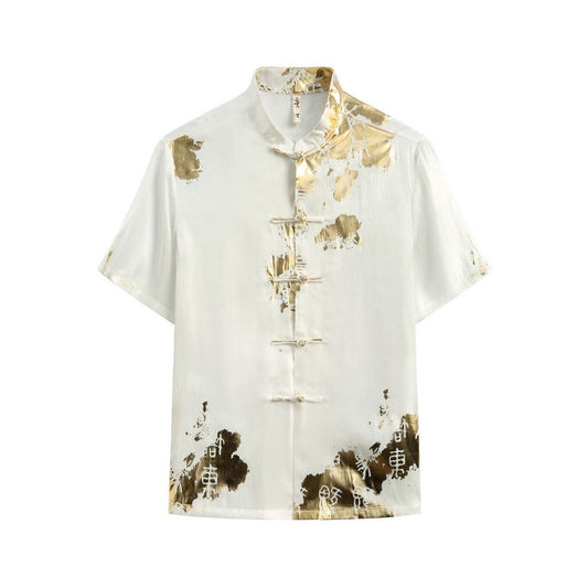 ASAYAHomme1549 – Imperial Gold Splatter Silk Shirt ✨🖤