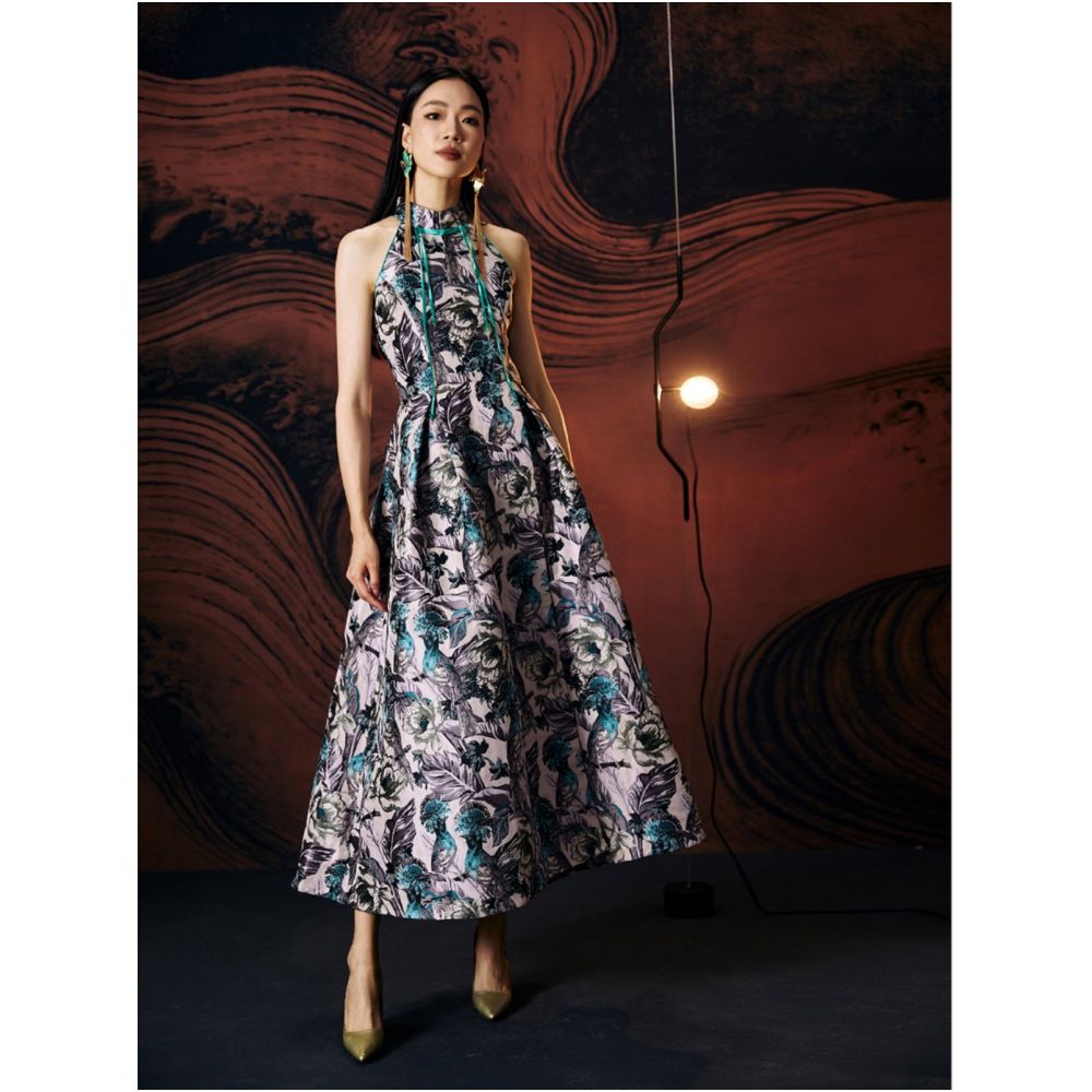 Gerbera jamesonii Original designer women s clothing homemade Chinese elements buckle improved slim fit jacquard shoulder cutting large swing long skirt image 0