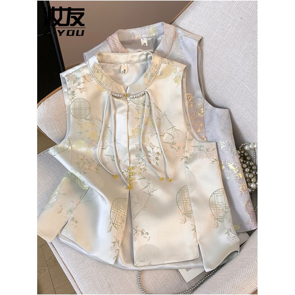 New Chinese style vest jacket for women in 2025 with a high end ethnic style Tang style cheongsam and satin vest top image 2