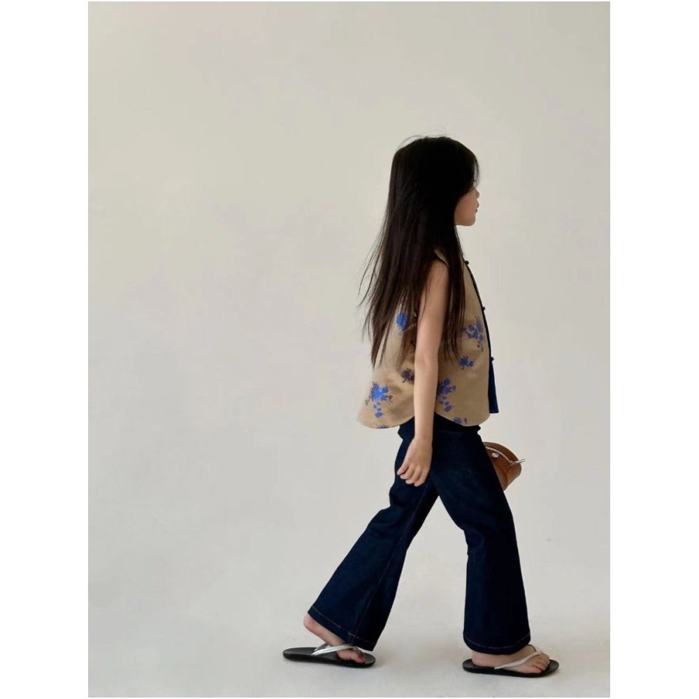 Children s new Chinese champagne colored vest 25 Spring and Autumn girls niche design parent child outfit Chinese style set image 2