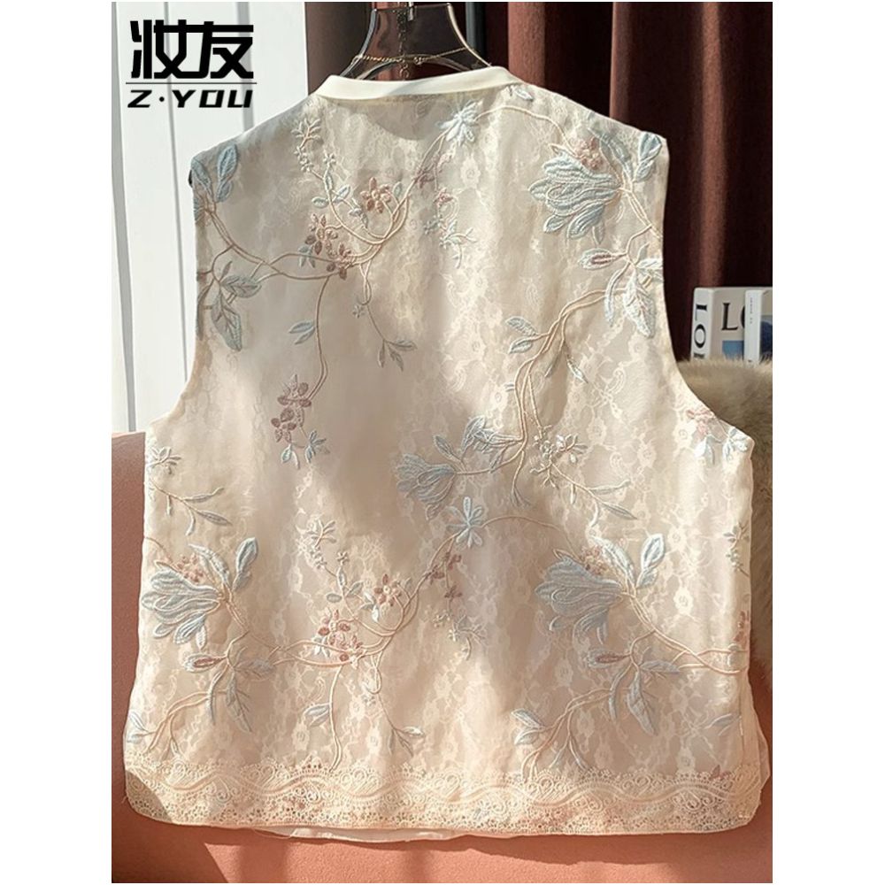New Chinese style heavy industry lace embroidery vest women s organza thin sleeveless vest vest vest vest vest vest vest vest vest jacket image 2