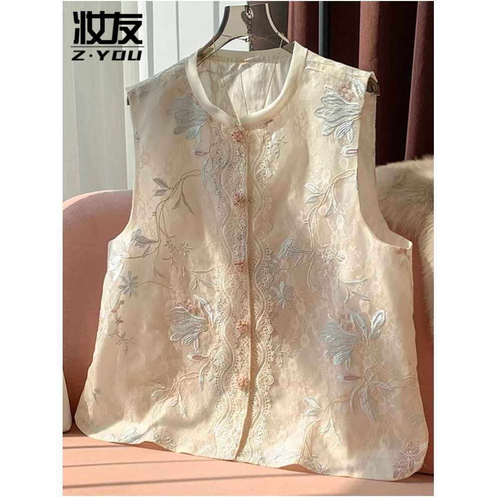New Chinese style heavy industry lace embroidery vest women s organza thin sleeveless vest vest vest vest vest vest vest vest vest jacket image 3