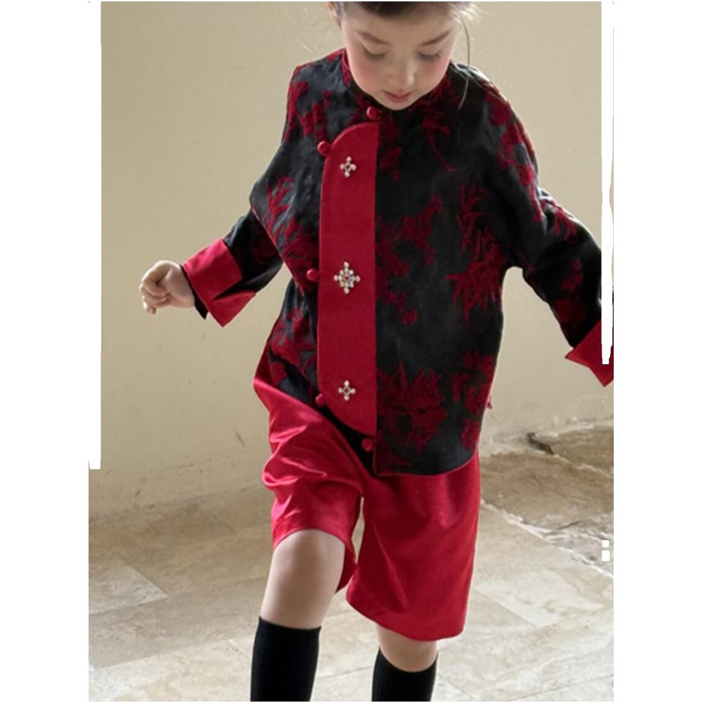 In stock 2026 new girls new Chinese style coat autumn and new year battle robe baby Tang outfit festive red top image 2
