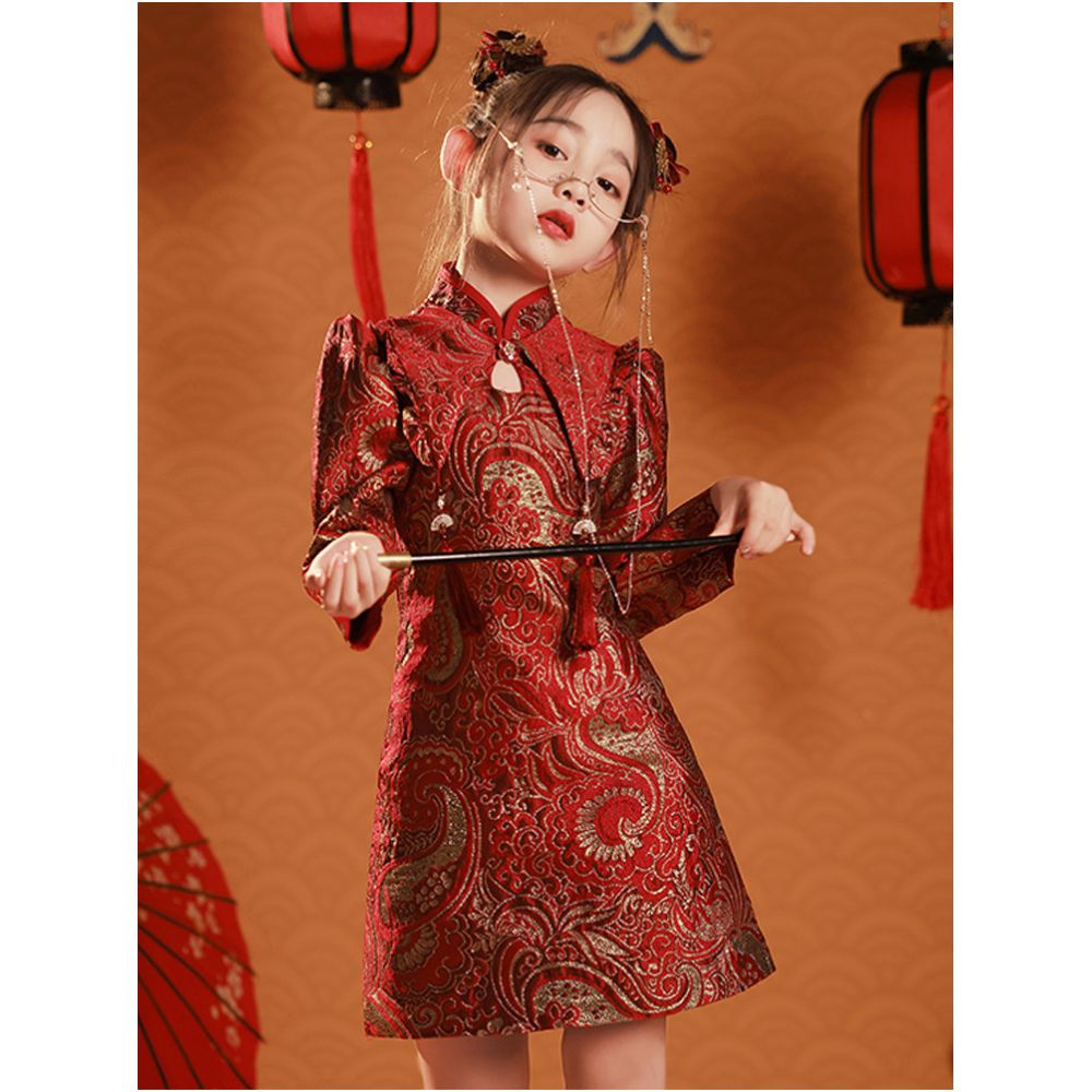 Girls China Chic Style Cheongsam Children s Dress Baby s New Year Autumn and Winter Thick Performance New Year Clothes Tang Costume New Year Dresses image 0