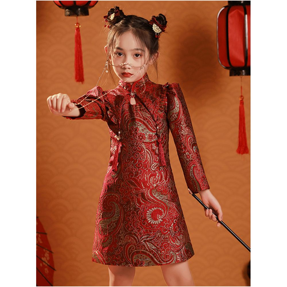 Girls China Chic Style Cheongsam Children s Dress Baby s New Year Autumn and Winter Thick Performance New Year Clothes Tang Costume New Year Dresses image 2