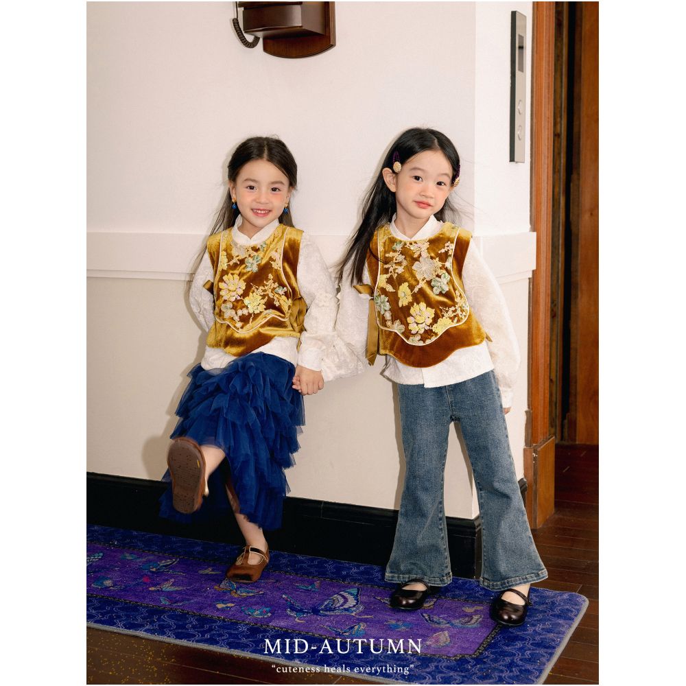 Add Q Original Gilded Guiying New Chinese style sequin embroidered velvet vest mesh fluffy half skirt New Year s wear image 2